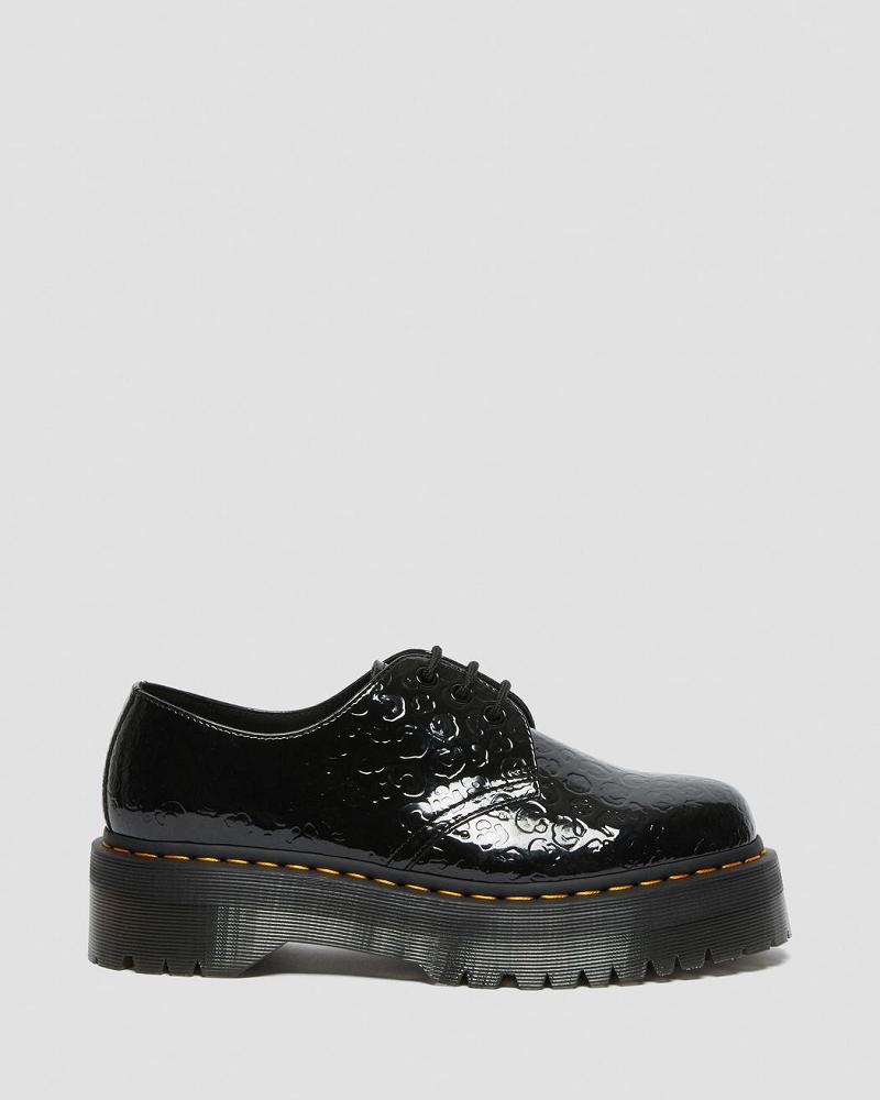 Dr Martens 1461 Leopard Emboss Patent Lær Platform Sko Herre Svarte | Norge 197BEX
